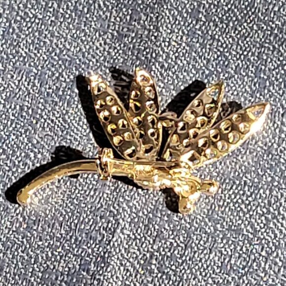 Gold-Tone Dragonfly Brooch With Faux Pearls & Multi-Color Rhinestones Elegant Je - Picture 6 of 8